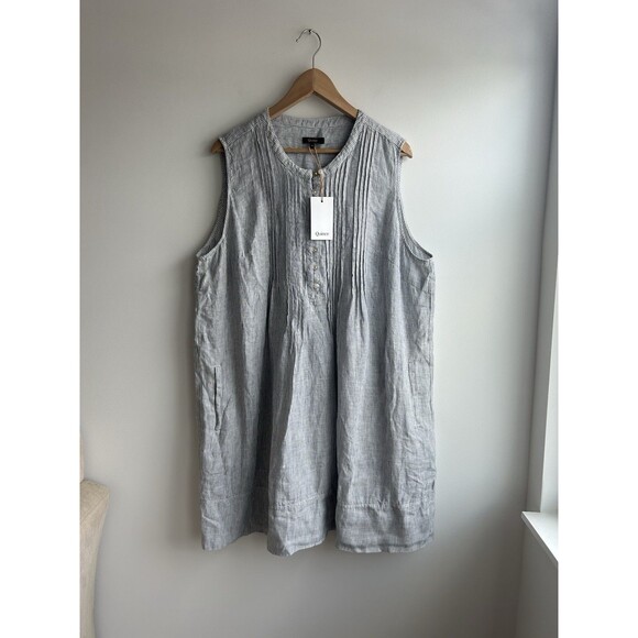 Quince 100% European Linen Sleeveless Swing Dress Blue Pinstripe Women's Size X2 - Picture 4 of 13